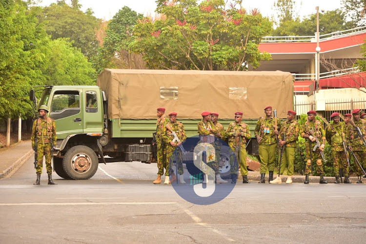 Security officers around state house road on March 20, 2023