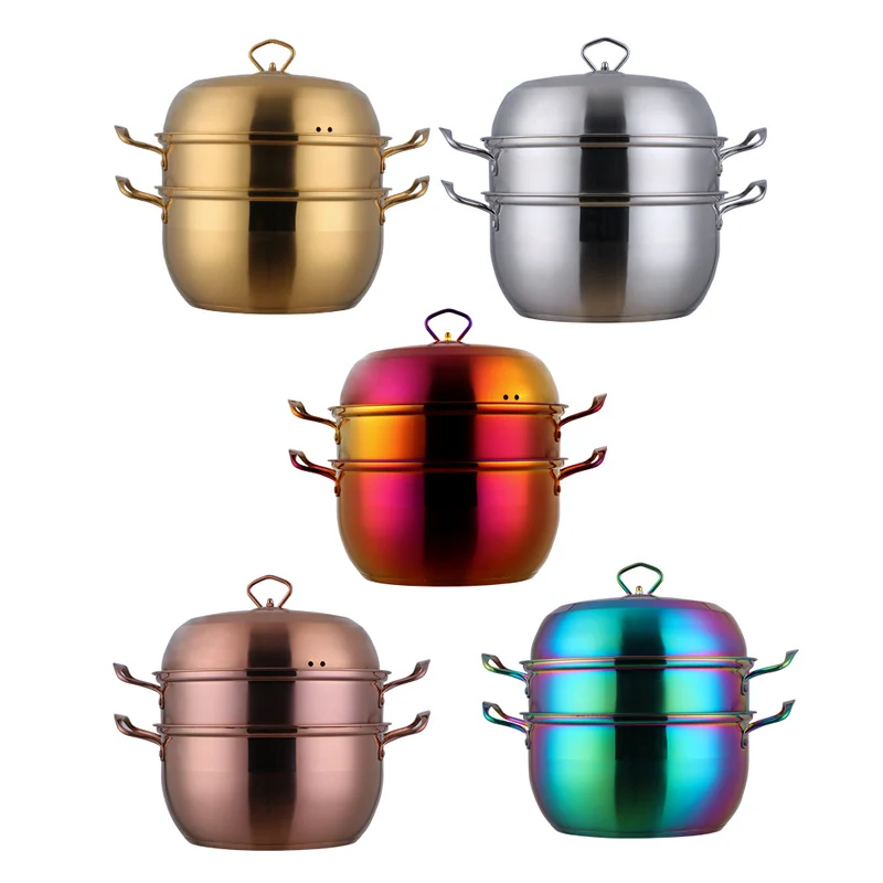 Panela vapor dupla camada de aço inoxidável espesso, grande capacidade. Cozinhe refeições saudáveis e deliciosas para toda a família.