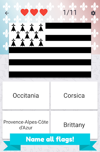 France Regions  -  flags, maps & capitals