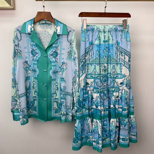 Title 1, Temperament Goddess Elastic Waist Silk Print La...