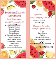 Southern Dairy menu 1