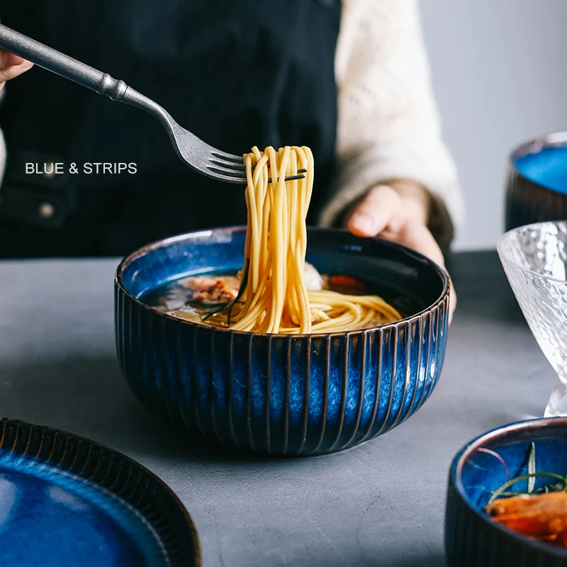 Cuenco de cerámica para arroz y fideos, tazón de ensalada, sopa y cereales. Color gradiente creativo. Ideal para desayunos y comidas diarias.