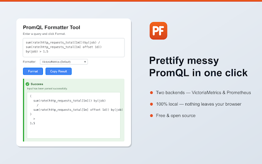 PromQL Formatter screenshot 1
