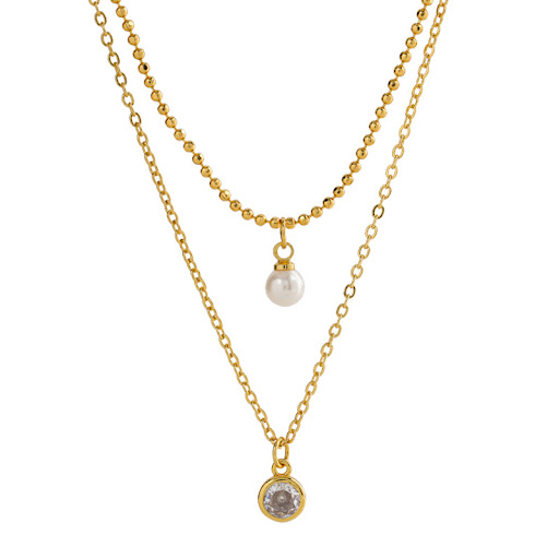 Title 5, Simple all-match copper inlaid zircon two-layer...
