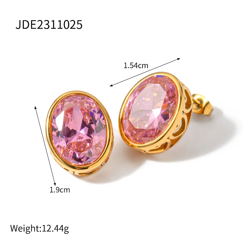 Boucles d'oreilles clous ovales creux en acier inoxydable et zircon, élégantes et durables, idéales pour un look quotidien et raffiné.