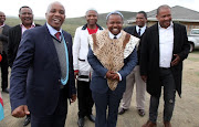 Eastern Cape Premier Phumulo Masualle, left, visited AbaThembu acting king Azenathi Dalindyebo (centre) at Bumbane Great Place in Mthatha. On the right is the king’s uncle Prince Siganeko Dalindyebo. 