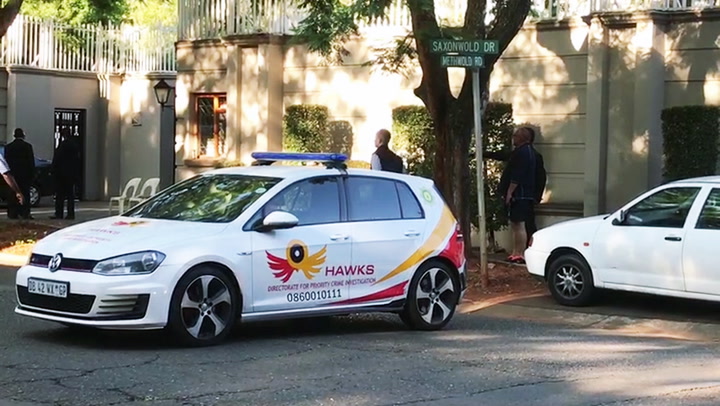 File photo of a Hawks vehicle during a raid on the Gupta compound in Saxonwold, Johannesburg.