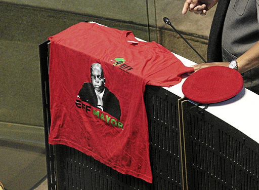 An EFF T-shirt with the face of mayor Herman Mashaba./Veli Nhlapo