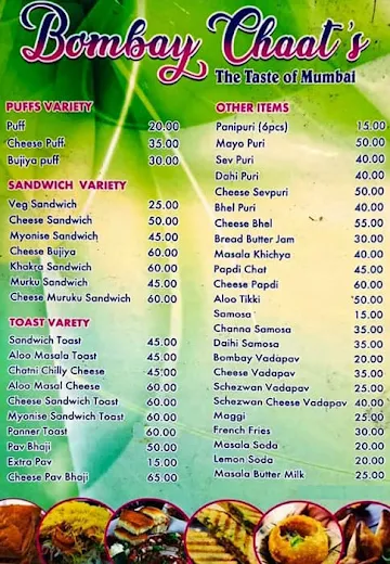 Bombay Chaat's menu 