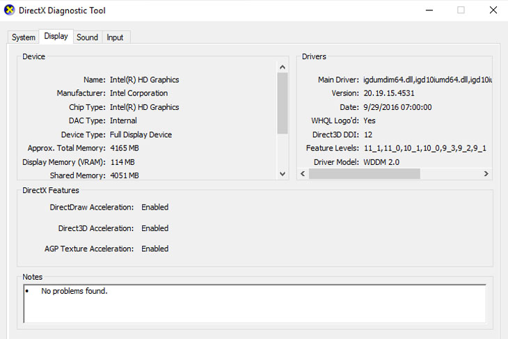 Cách xem card đồ họa bằng DirectX Diagnostic Tool 