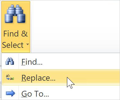 Replace option under Find & Select in 2010 version.