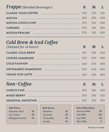 Third Wave Coffee menu 