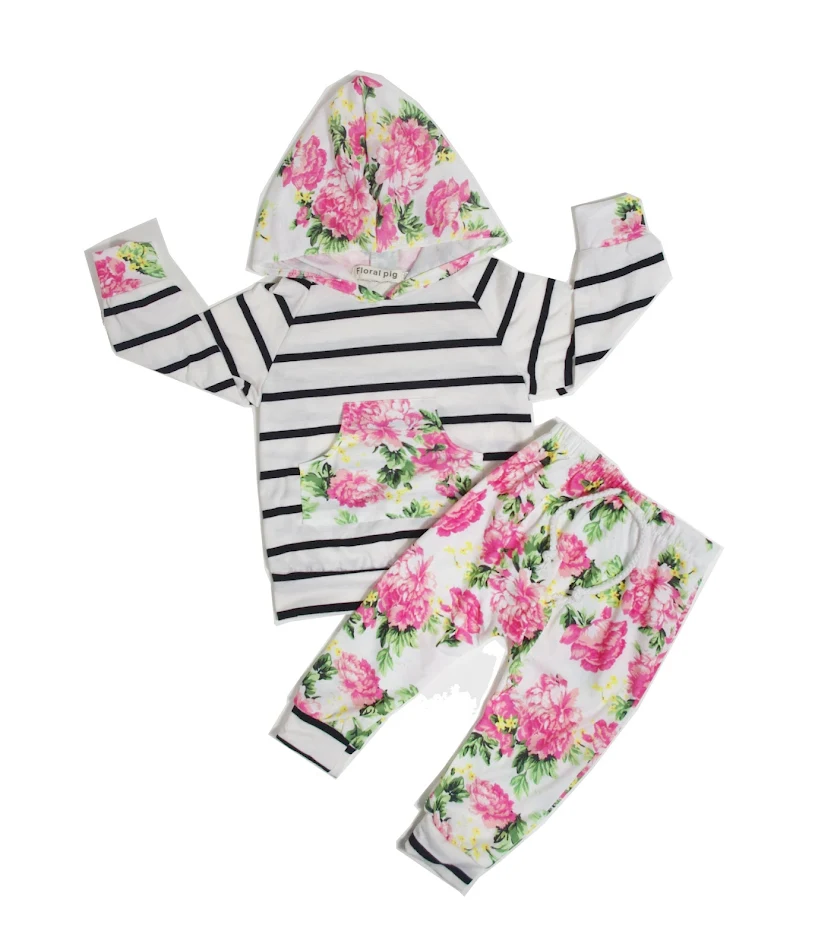 Baby bloemen gestreepte lange mouw hooded pak XH1866WH van Aliexpress. Comfortabel en schattig voor je baby. Ideaal voor dagelijks gebruik.