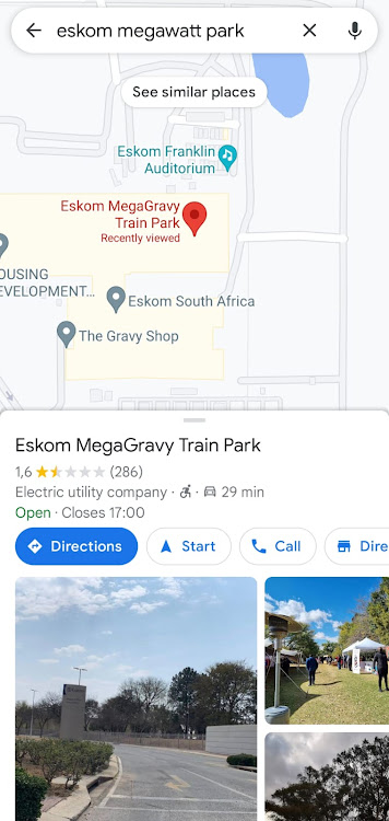 Eskom's Megawatt Park has been renamed 'Eskom MegaGravy Train Park' on Google Maps.