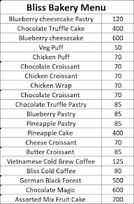 Bliss Bakery Cafe menu 2