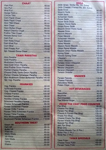 Hotel Sai Prasad menu 