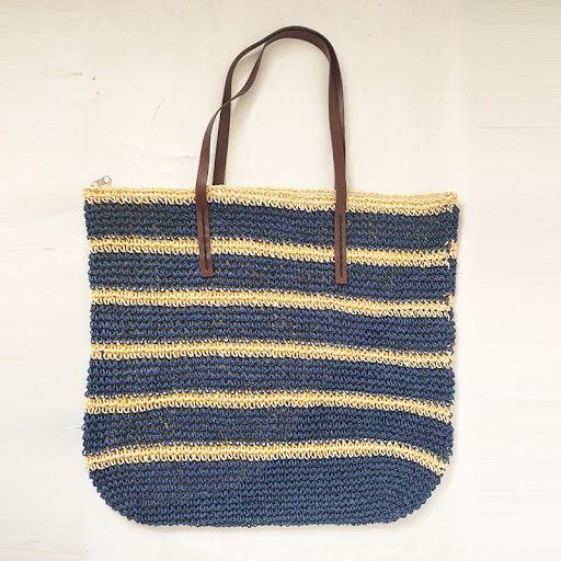 Title 2, Striped Color Matching Crochet Beach Bag, Large...