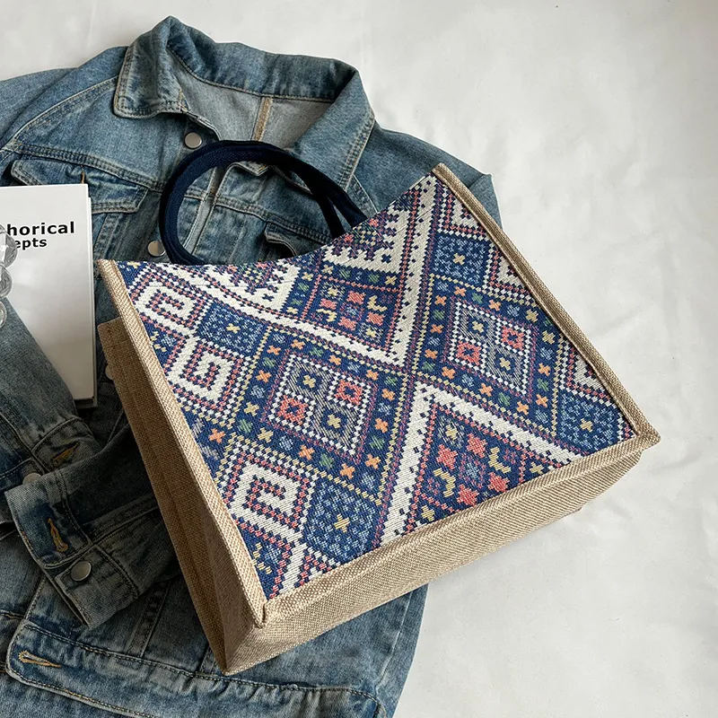 Sac à bandoulière style ethnique Grand format Sac fourre-tout pour femmes Sac shopper tendance pour étudiants