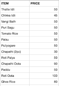 Sri Guru Raghavendra Tiffin Centre menu 1