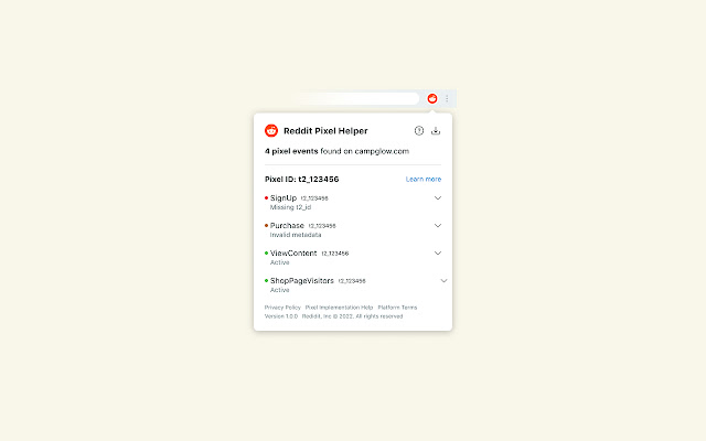 Reddit Pixel Helper chrome extension