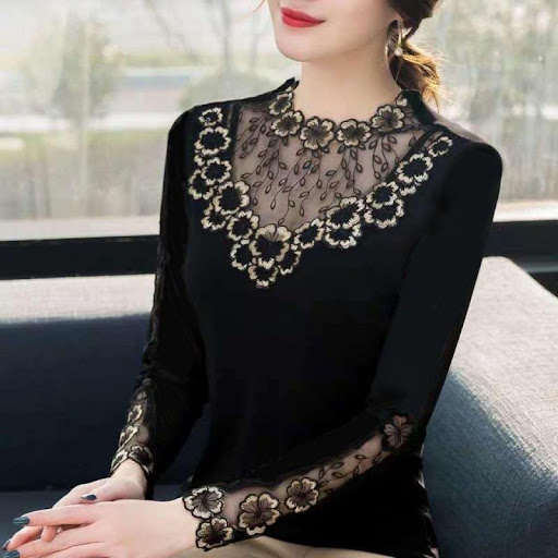 Title 2, Lace Round Neck Western Style Mesh Long-sleeved...