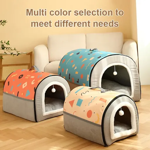 Warm Winter Cat Dog Bed Mat Deep Sleep Tent Cozy Geometric House Nest Removable Washable for Medium Large Dogs Pet Suppl