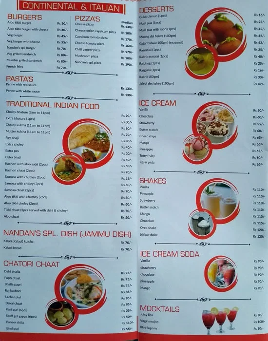 Nandan Sweets menu 