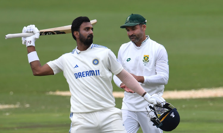 KL Rahul of India celebrates his century on day two of the first Test against South Africa at SuperSport Park in Centurion on Wednesday.