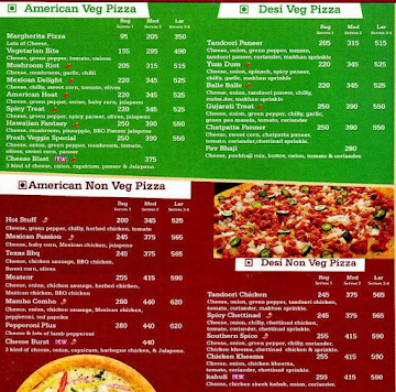 US Pizza menu 