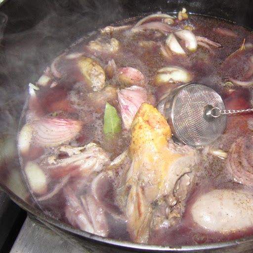 Cooking "coq au vin"