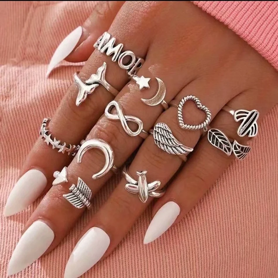 Liefde God Pijl Engelvleugel Ster Maan Cactus Ring Set. Spirituele sieraden met symbolische betekenis, een prachtig cadeau.