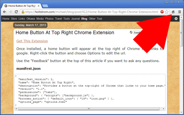 Home Button At Top Right chrome extension