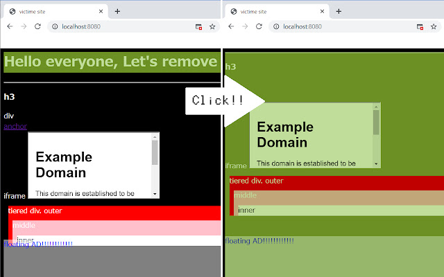 Click Elm Remover chrome extension