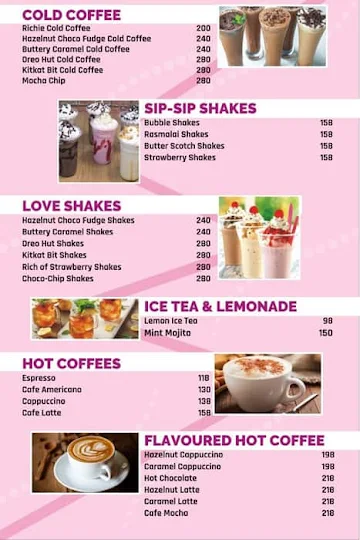 Shakes For Love menu 