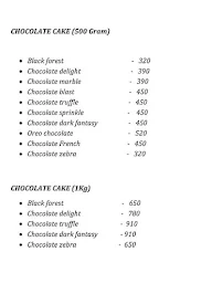 Happiness The Cake World menu 1