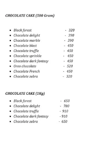 Happiness The Cake World menu 