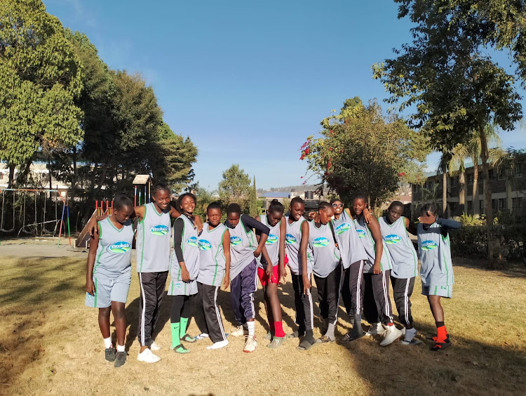 Moi Girls Eldoret basketball players during last weekend's Sub county championships at their backyard