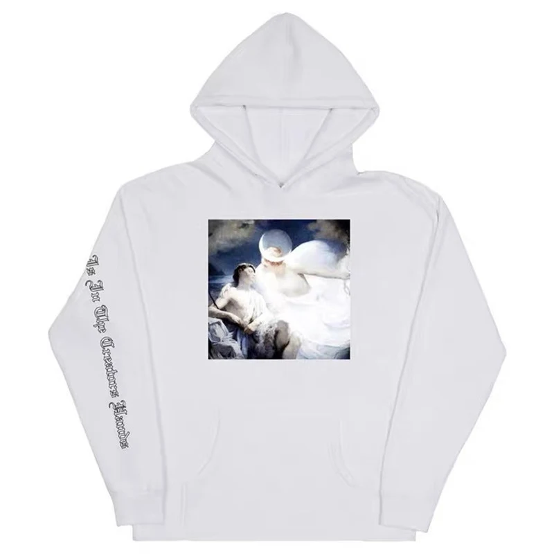 Angel Oil Painting White Plus Velvet Couple Hoodie