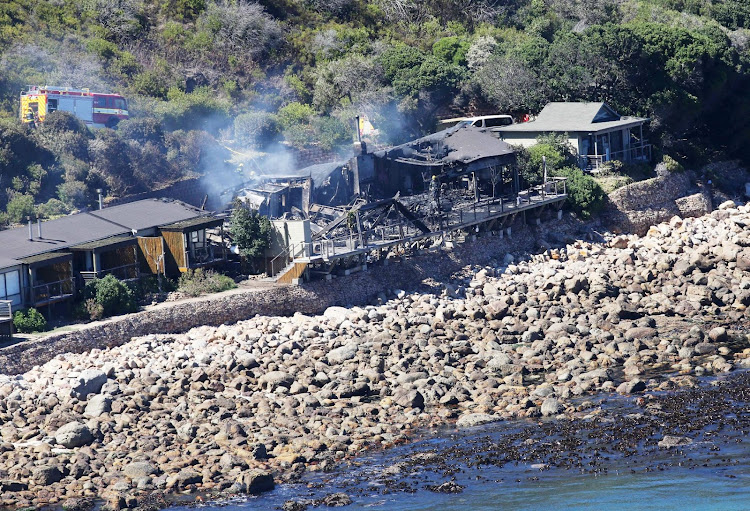 The remains of the main lodge at Tintswalo Atlantic,in Hout Bay, after a fire early on February 5 2019.