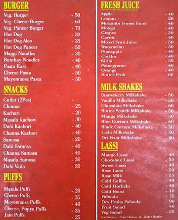 Bombay Chats Snacks menu 