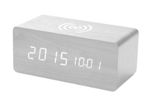 Fabrik Großhandel Smart Wireless Charging Sound Control Umweltfreundliche Stumme LED Holz Uhr Holz Home Elect.