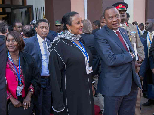 President Uhuru Kenyatta and Cabinet Secretaries Amina Mohamed and Prof. Judy Wakhungu at Marrakeh, Morocco where he attended the Africa Action Summit on November 17,2016.Photo PSCU