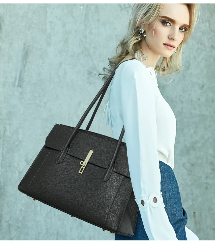 Title 19, Dames Tote Bag in Effen Kleur met Grote Capacit...