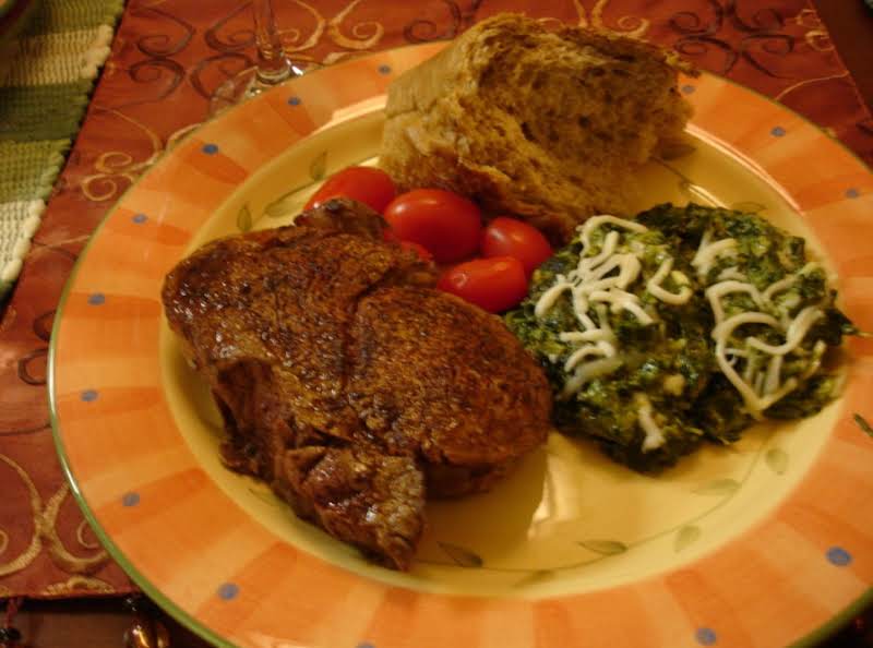 Finished Product With Bread, My Spinich Maria, Some Tomatos...and Of Course, Don't Forget The Wine...see The Photo Of My Clean Plate Club For Proof Of Flavor!