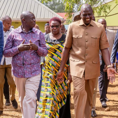 President William Ruto with his deputy Rigathi Gachagua accompanied by Governor Kawira Mwangaza in Meru on January 25, 2024.