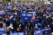 Members of the DA gather ahead of their march calling for President Jacob Zuma to step down.