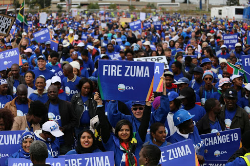 Members of the DA gather ahead of their march calling for President Jacob Zuma to step down.