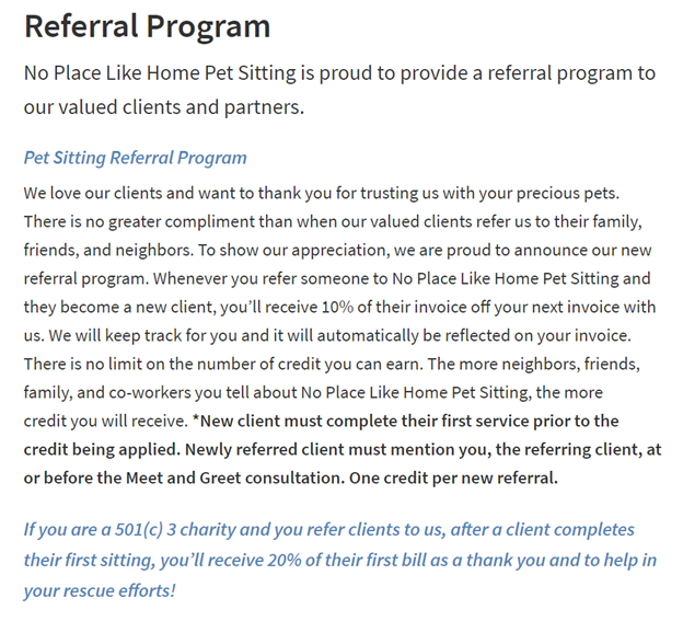 Sample Pet Sitting Referral Program