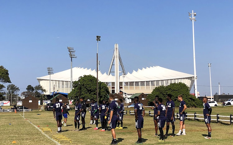 General views of the warm up during the Amazulu FC training session at Kings Park Grounds on August 06, 2020 in Durban, South Africa.