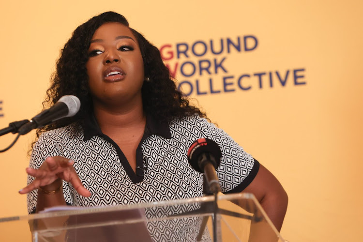 Former politician Mbali Ntuli at the launch of Ground Work Collective, a non-profit that aims to empower communities through political education, in Johannesburg on April 18 2023.